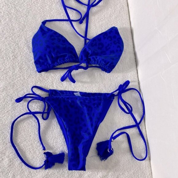 5/$25 Blue Leopard Print String Bikini Set M - Picture 12 of 12